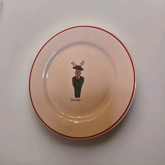 Other - Donner Reindeer Christmas Plate – Red Trim – Holiday Dinnerware